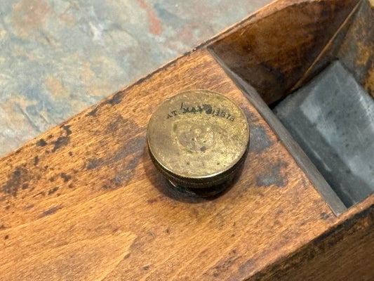 ANTIQUE C.J. SPENCER PATENTED JOINTER PLANE, PAT. MAY 6, 1873, THROAT INSERT