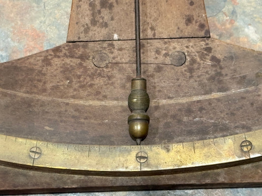 ANTIQUE INCLINOMETER / PENDULUM LEVEL, CA 19TH C., SWINGING ACORN FINIAL, UNIQUE