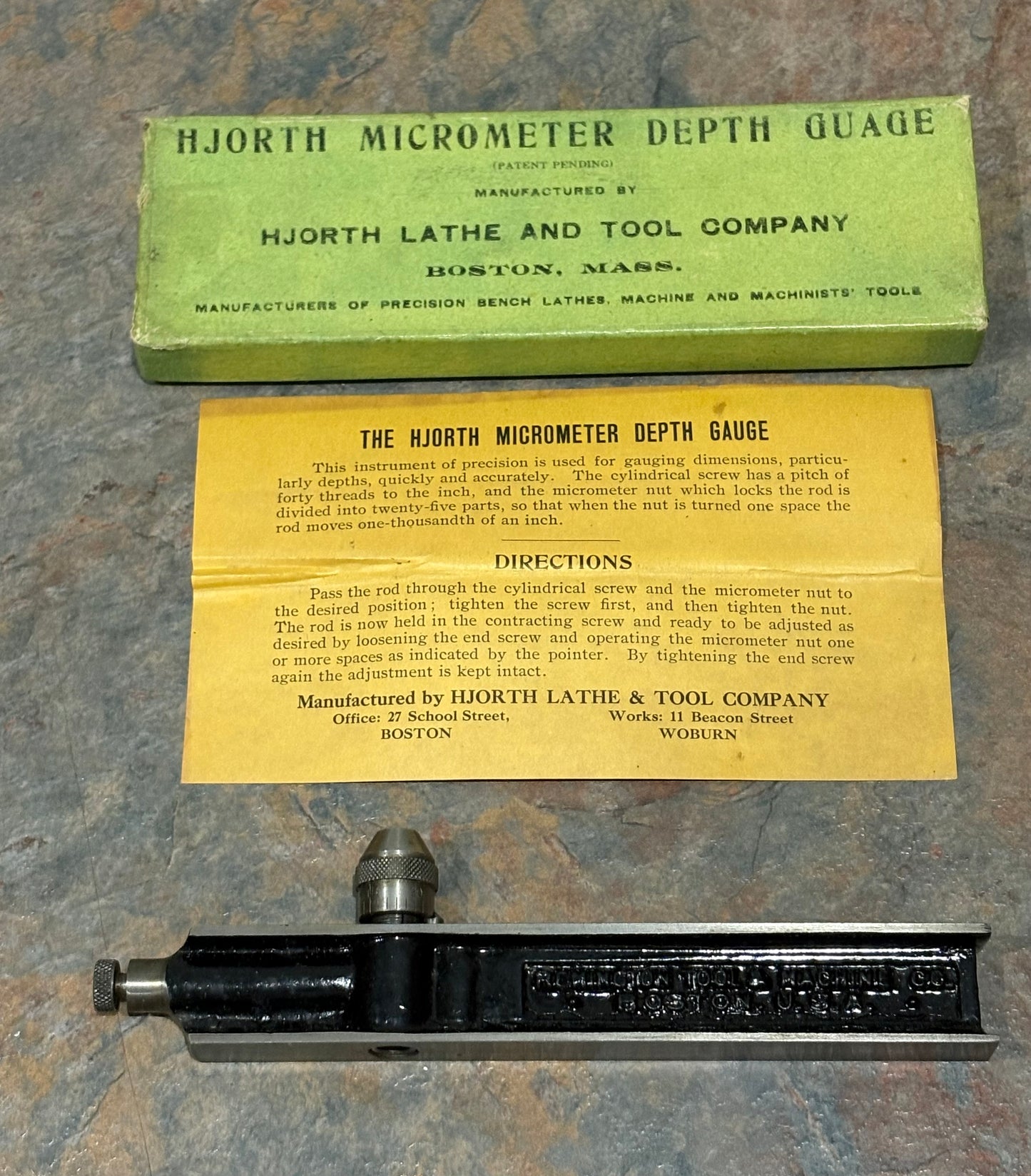 HJORTH MICROMETER DEPTH GUAGE IOB, MINT CONDITION WITH DIRECTIONS