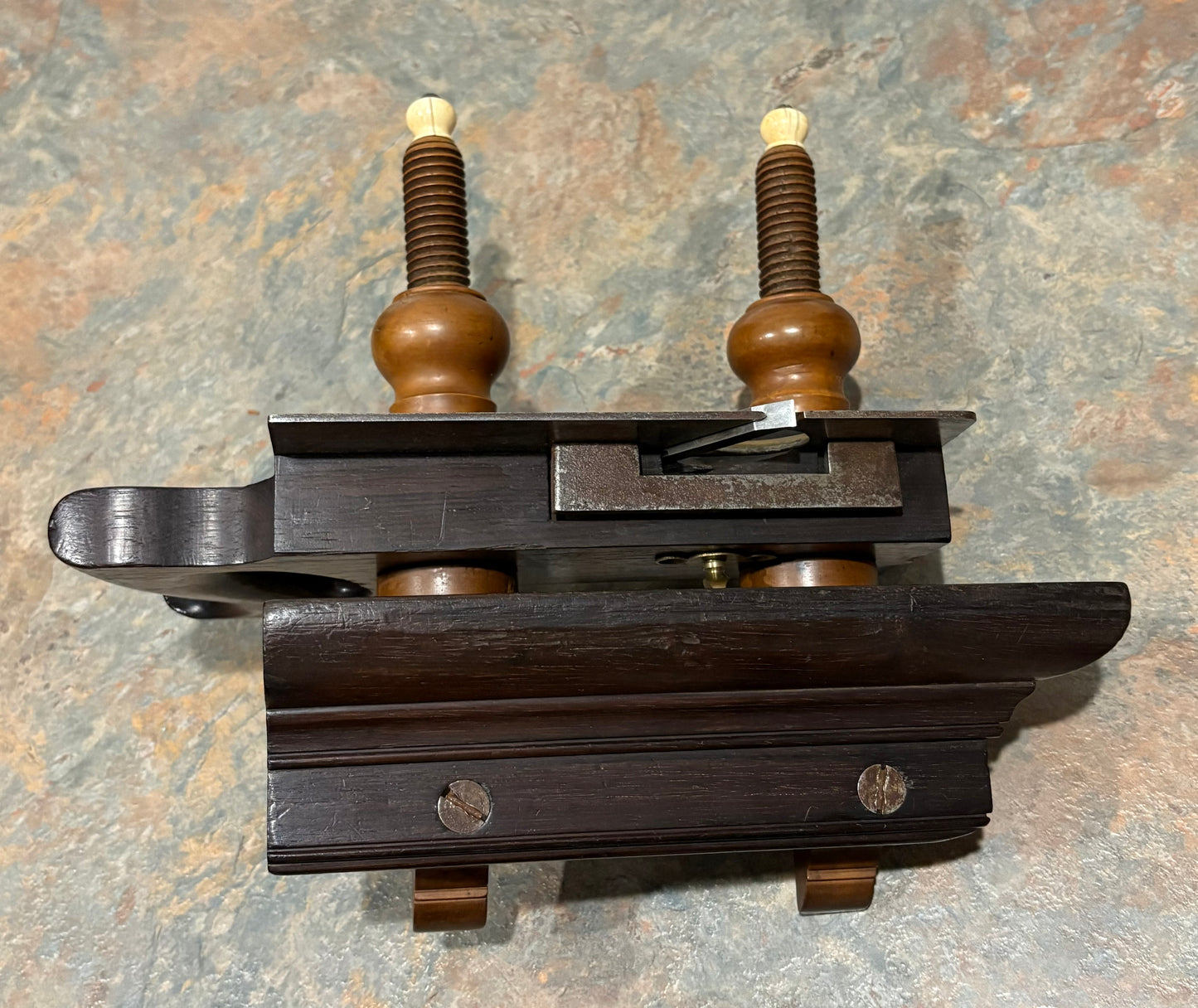 AUBURN TOOL CO. ROSEWOOD & BOXWOOD PLOW PLANE WITH IVORY TIPS