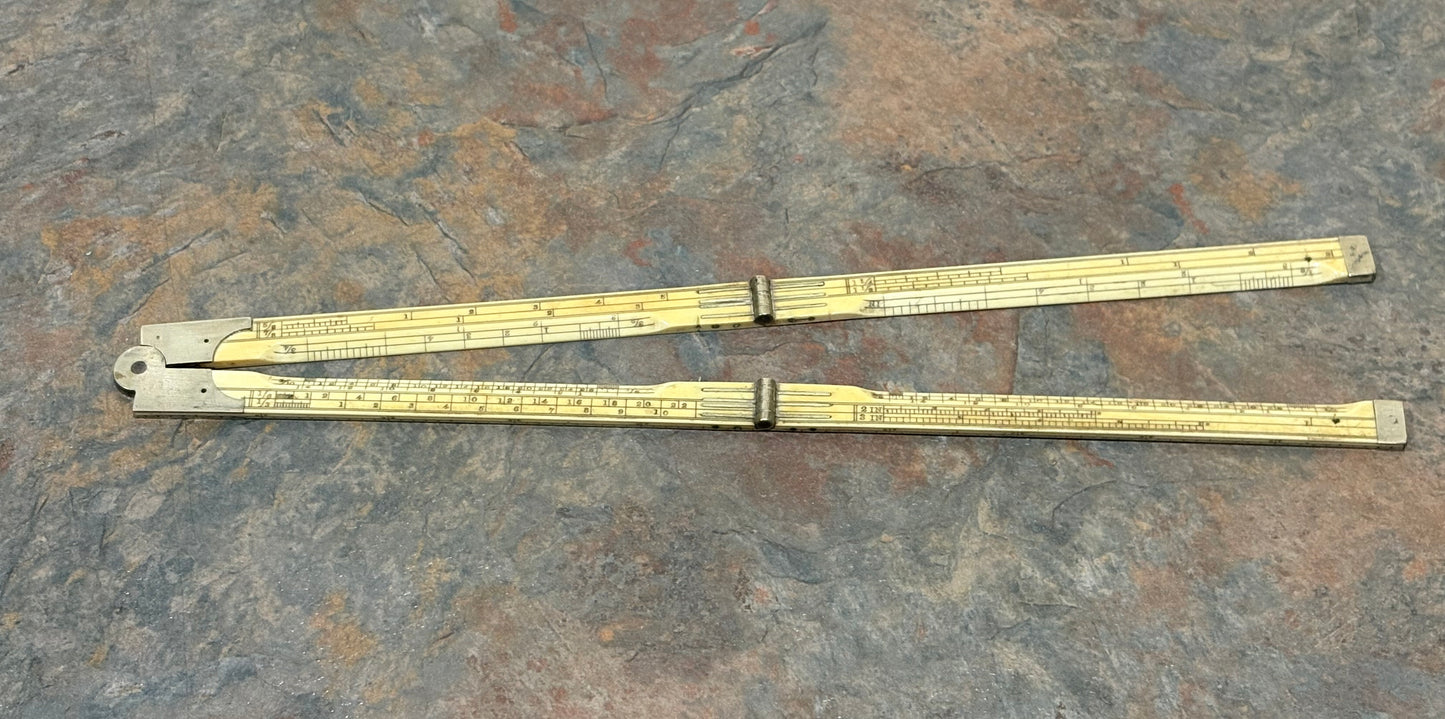 J. RABONE & SONS, BIRMINGHAM, 2 FT. 4 FOLD IVORY ARCHITECTS RULE, C.1870'S