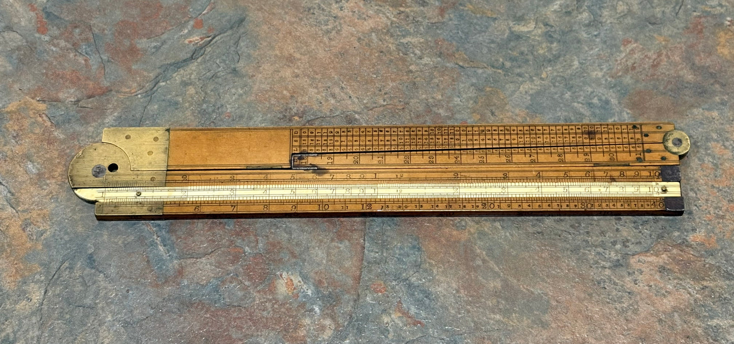 T COULSELL 2' 3 FOLD BOXWOOD TIMBER RULE, IVORY LOG SLIDE, 1815-1836, LONDON