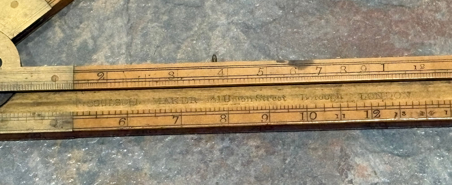 T COULSELL 2' 3 FOLD BOXWOOD TIMBER RULE, IVORY LOG SLIDE, 1815-1836, LONDON