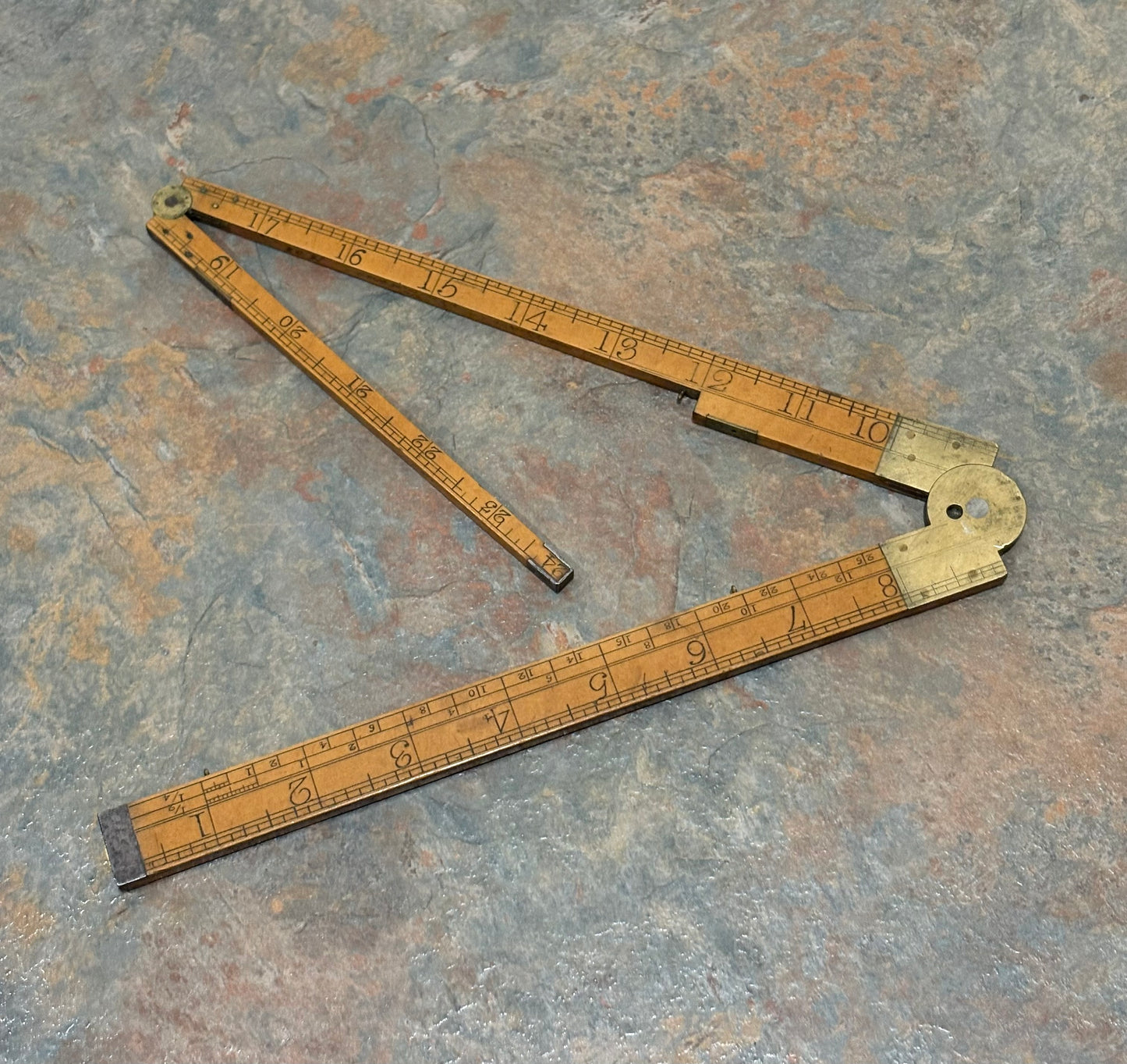 T COULSELL 2' 3 FOLD BOXWOOD TIMBER RULE, IVORY LOG SLIDE, 1815-1836, LONDON