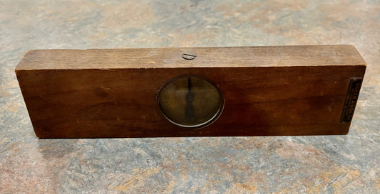 UNIQUE 12" INCLINOMETER LEVEL, POSSIBLY OAK WITH METAL TAG " BAKER & SON "