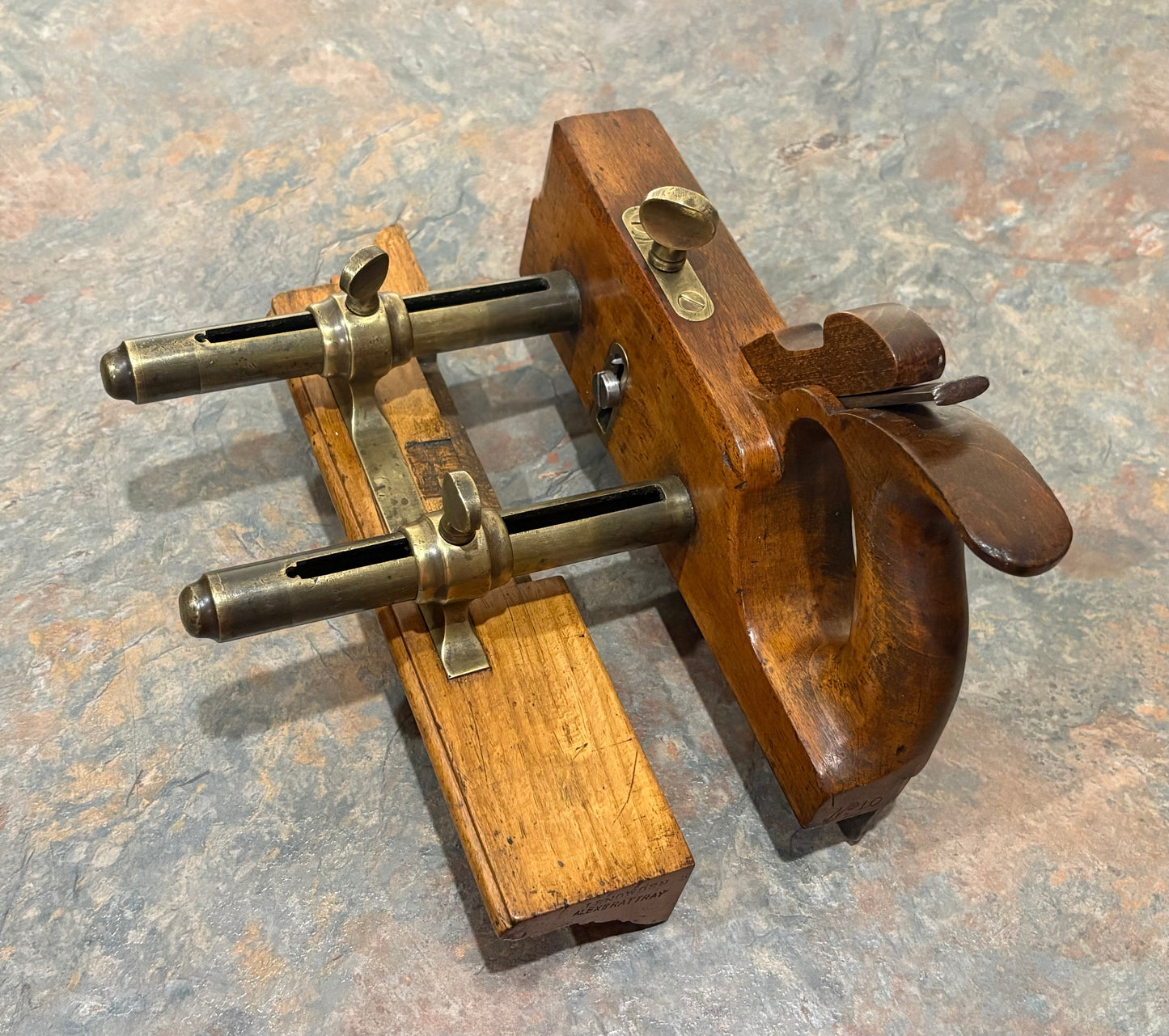 BEAUTIFUL A. MATHIESON & SON BRASS STEM ARM PLOW PLANE, NICE PATINA