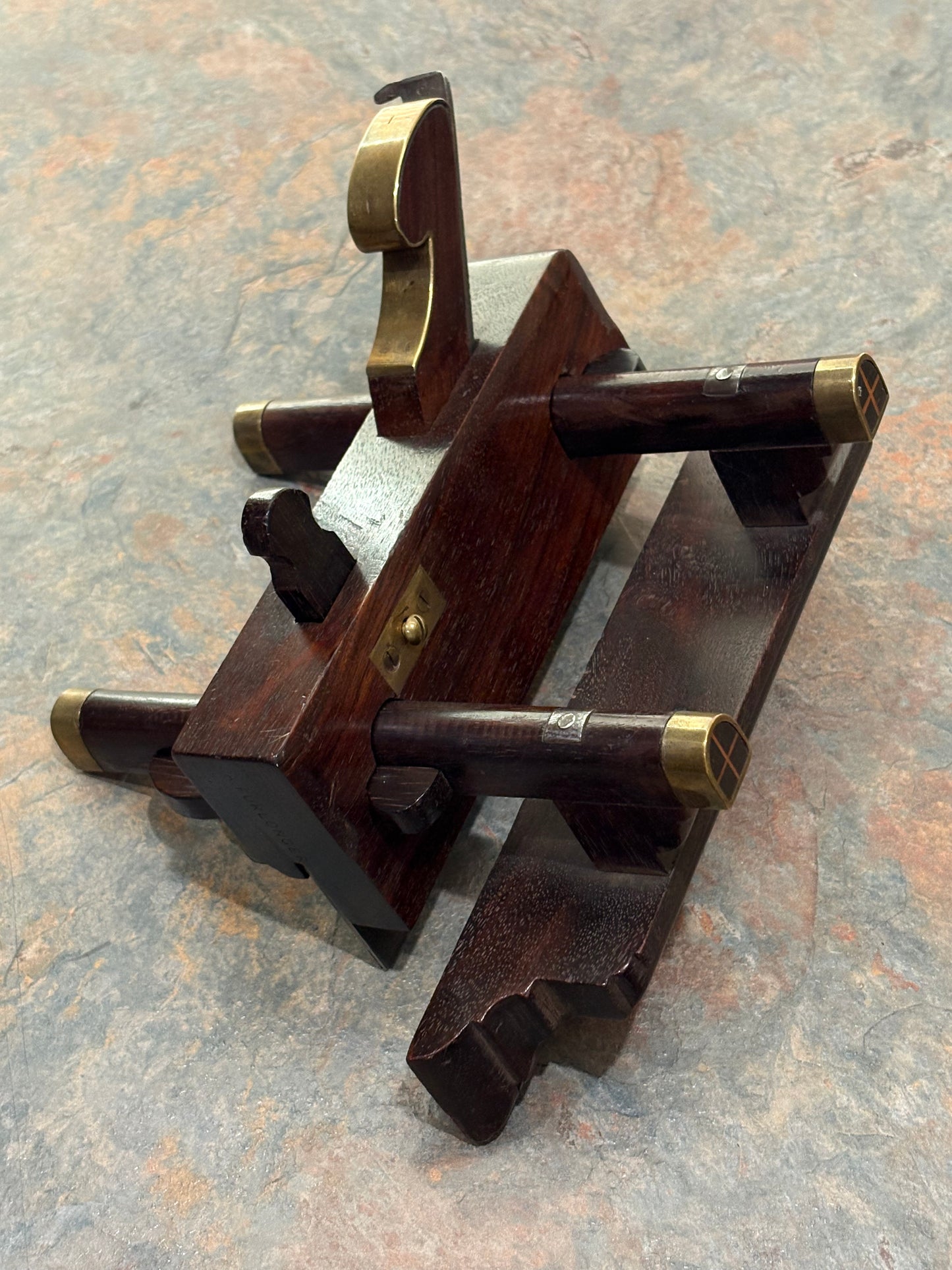 ANTIQUE SOLID ROSEWOOD COACHMAKERS WEDGE ARM PLOW PLANE, BRASS INSERTS