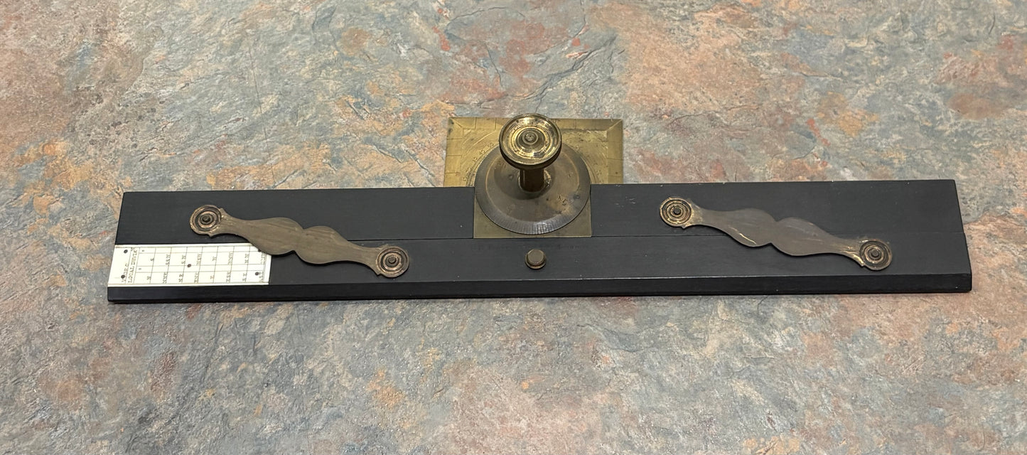 ANTIQUE EBONY & BRASS PARALLEL RULE, S.C. POTTER, POULTRY, LONDON, IVORY INSERT
