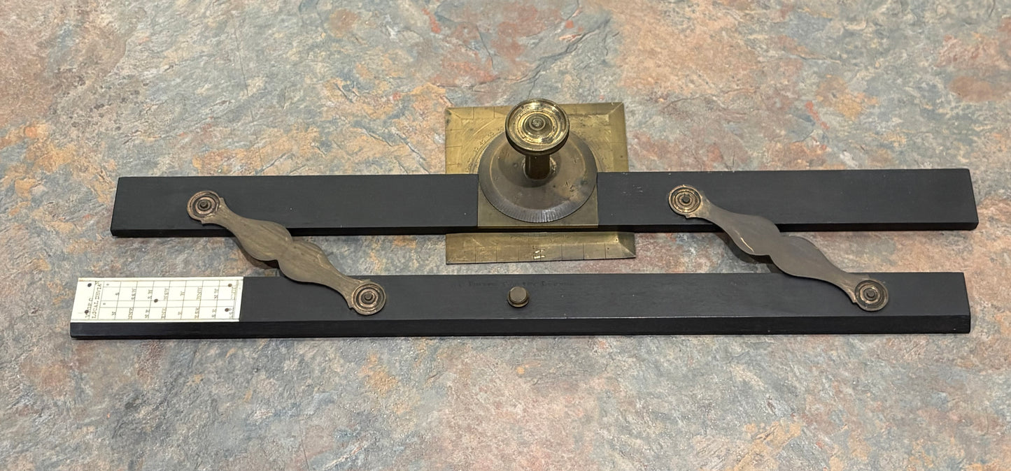 ANTIQUE EBONY & BRASS PARALLEL RULE, S.C. POTTER, POULTRY, LONDON, IVORY INSERT