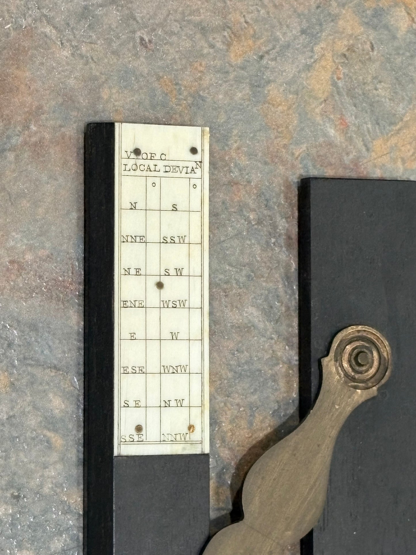 ANTIQUE EBONY & BRASS PARALLEL RULE, S.C. POTTER, POULTRY, LONDON, IVORY INSERT