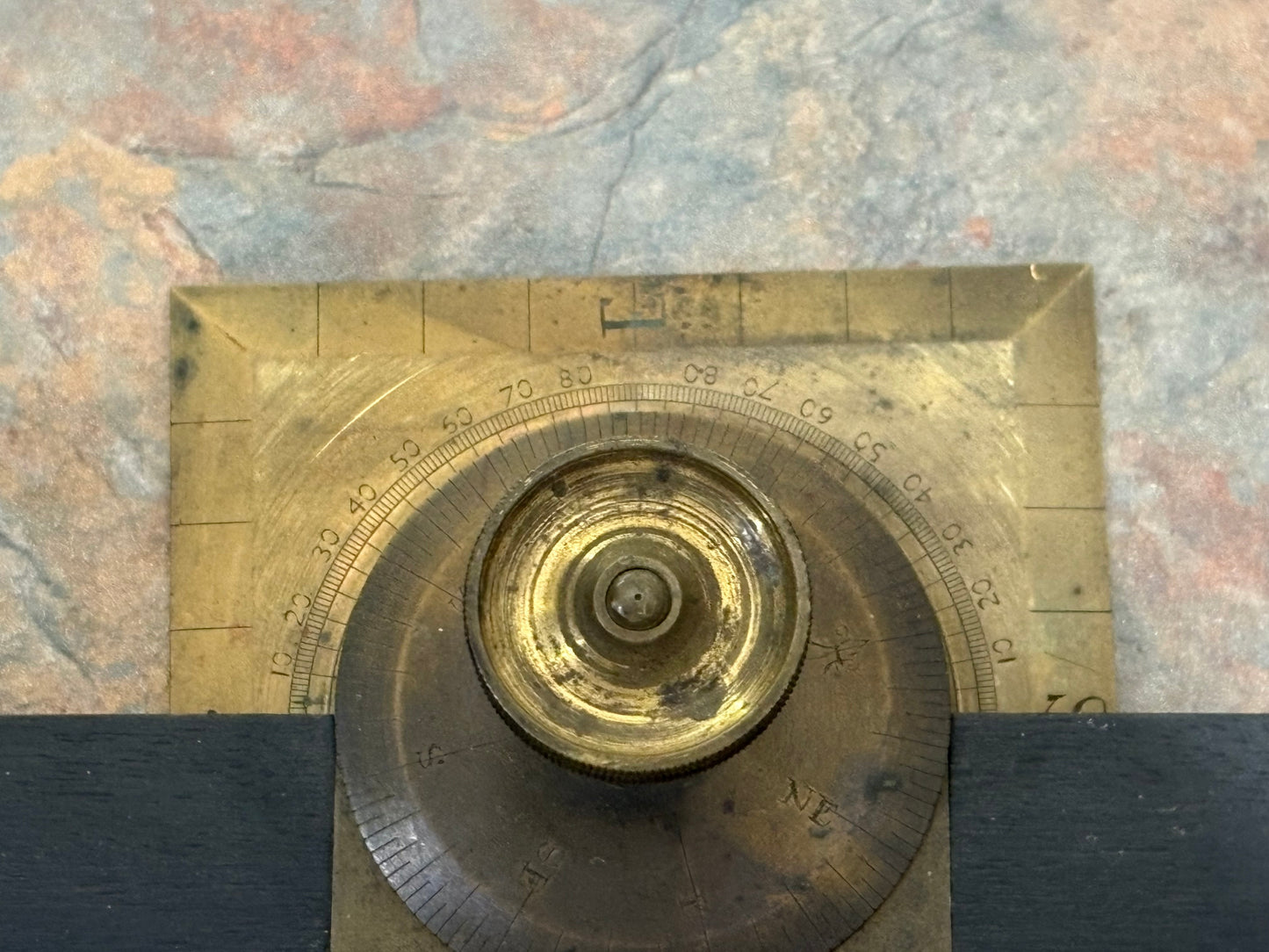 ANTIQUE EBONY & BRASS PARALLEL RULE, S.C. POTTER, POULTRY, LONDON, IVORY INSERT