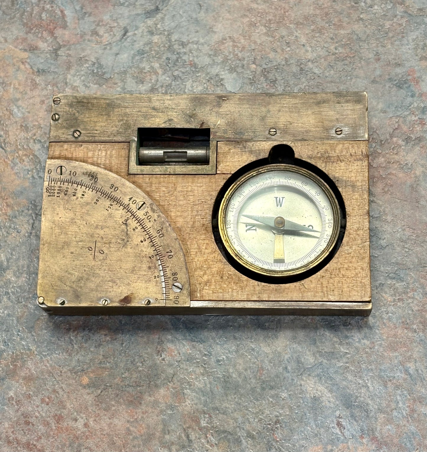 ANTIQUE UNMARKED MINERS / SURVEYORS 5" LEVEL, LIETZ MAKER ?, SIGHTS, COMPASS