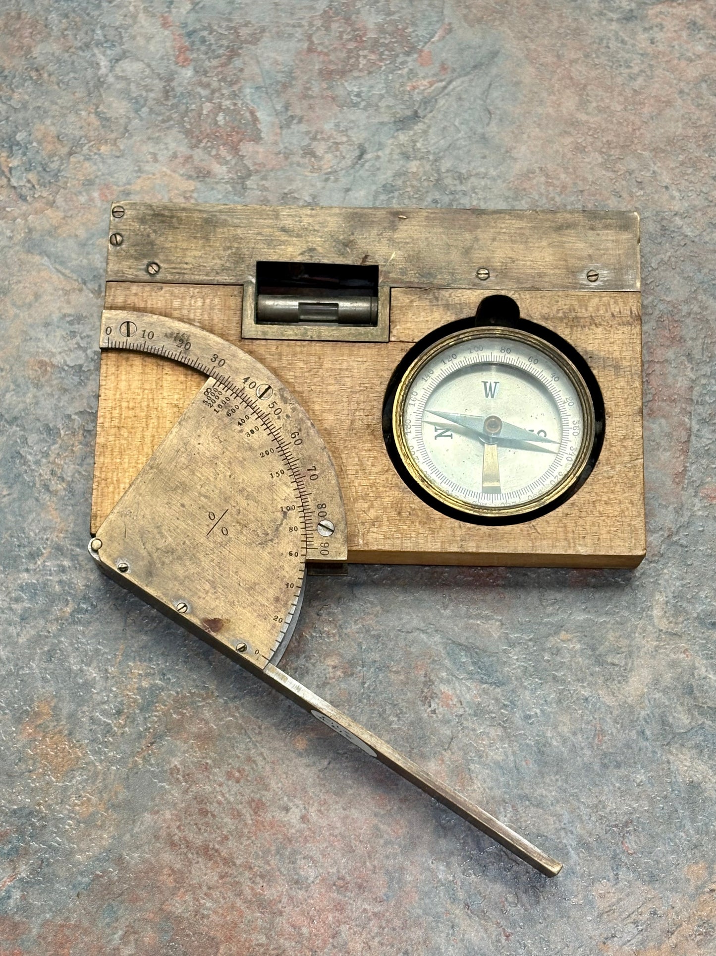 ANTIQUE UNMARKED MINERS / SURVEYORS 5" LEVEL, LIETZ MAKER ?, SIGHTS, COMPASS