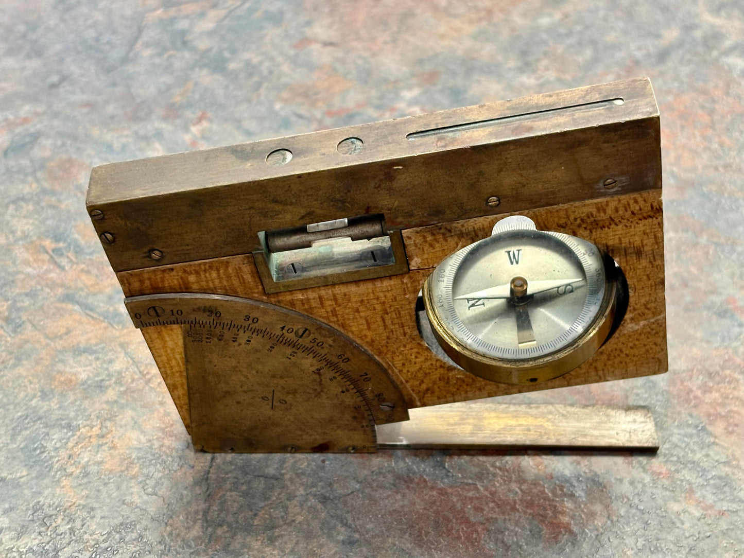 ANTIQUE UNMARKED MINERS / SURVEYORS 5" LEVEL, LIETZ MAKER ?, SIGHTS, COMPASS
