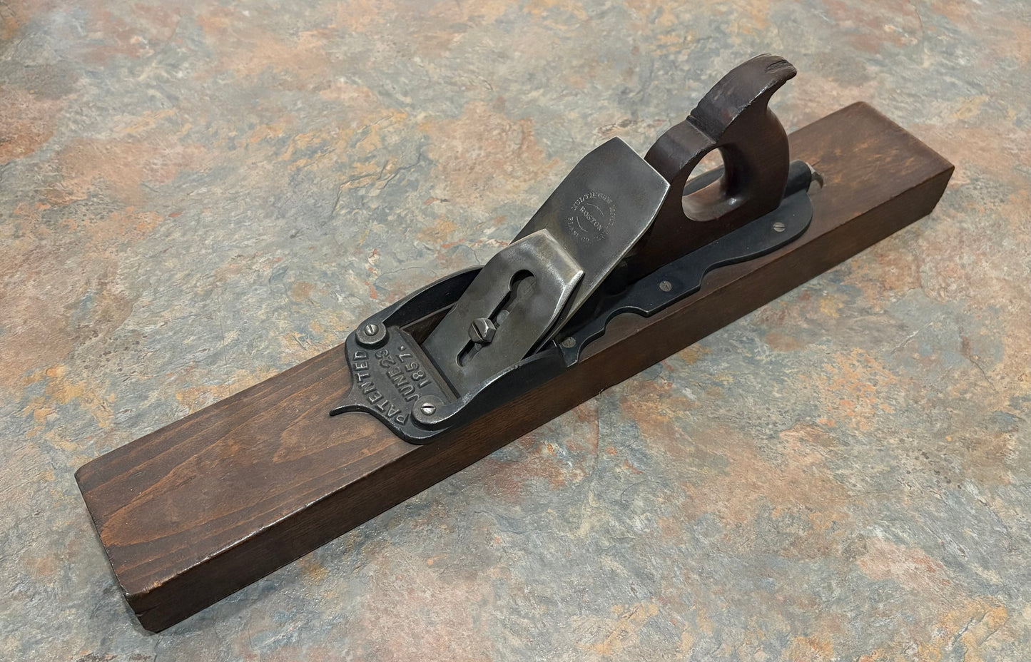 ANTIQUE LOWELL PLANE & TOOL CO., WORRALL'S PATENT, MAY 27, 1856, FORE PLANE, 22"