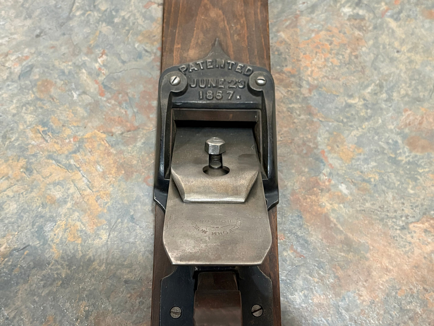 ANTIQUE LOWELL PLANE & TOOL CO., WORRALL'S PATENT, MAY 27, 1856, FORE PLANE, 22"