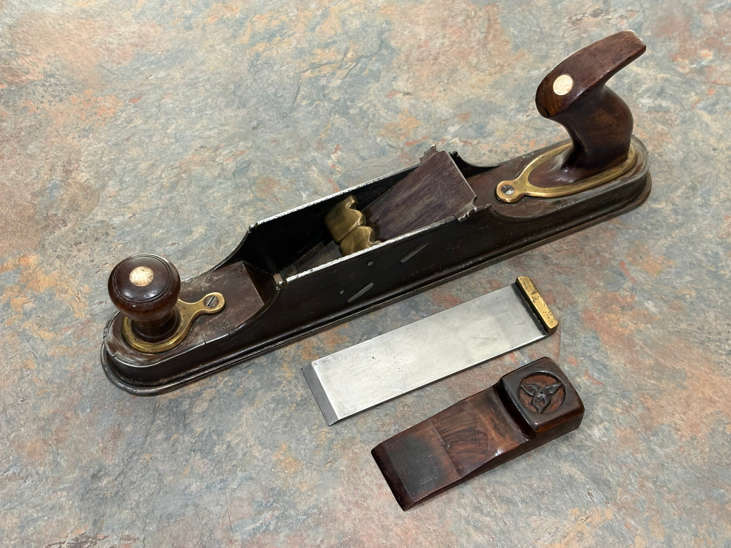 AMAZING ANTIQUE GERMAN OR ALSATIAN JACK PLANE, ROSEWOOD, IVORY, DAVID RUSSELL COLLECTION