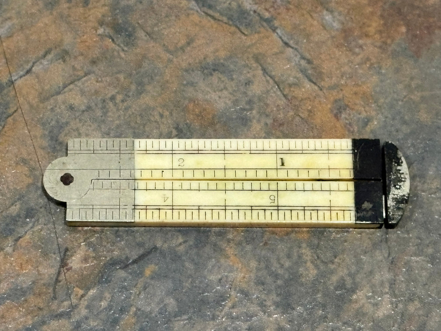 WILLARD HAWES & CO, NEW YORK,  IVORY 6" 2 FOLD RULE,MARKED CEDAR, ROSEWOOD, MAHOGANY