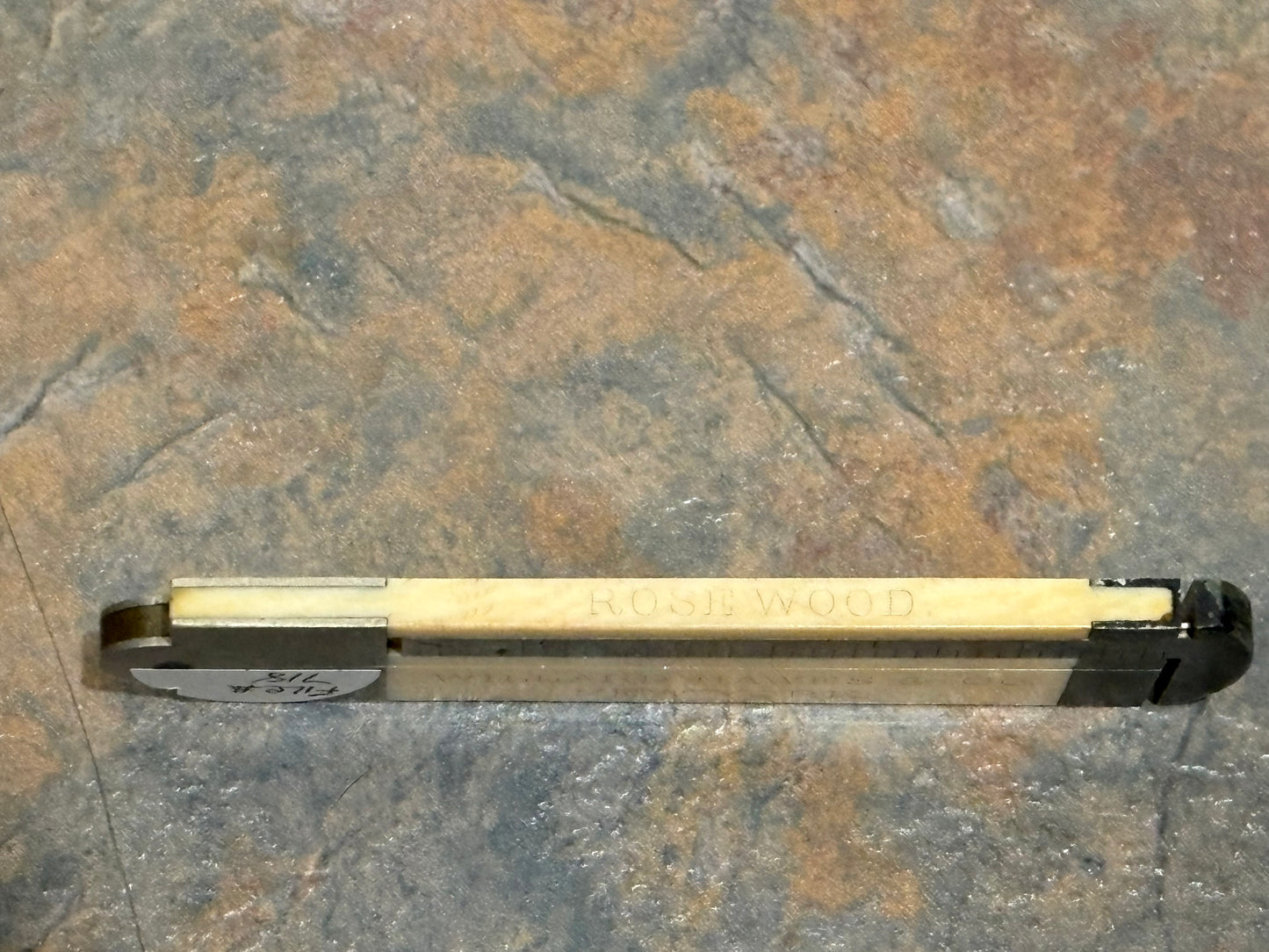 WILLARD HAWES & CO, NEW YORK,  IVORY 6" 2 FOLD RULE,MARKED CEDAR, ROSEWOOD, MAHOGANY