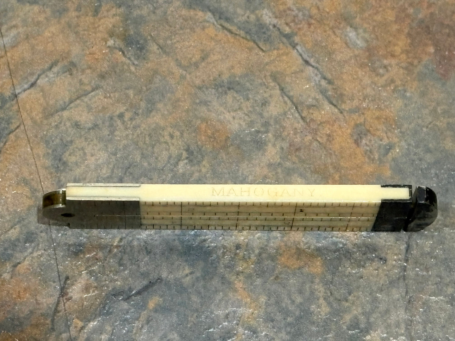 WILLARD HAWES & CO, NEW YORK,  IVORY 6" 2 FOLD RULE,MARKED CEDAR, ROSEWOOD, MAHOGANY