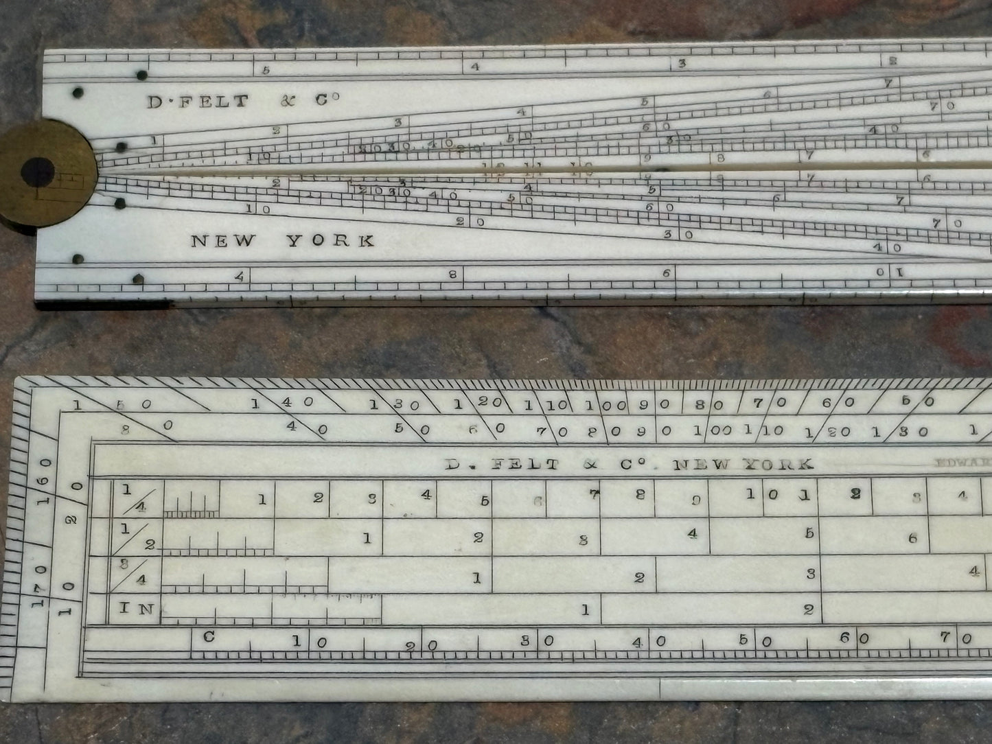 ANTIQUE D. FELT, NEW YORK, IVORY SECTOR RULE & ARCHITECTS RULE, BEAUTIFUL, !!!
