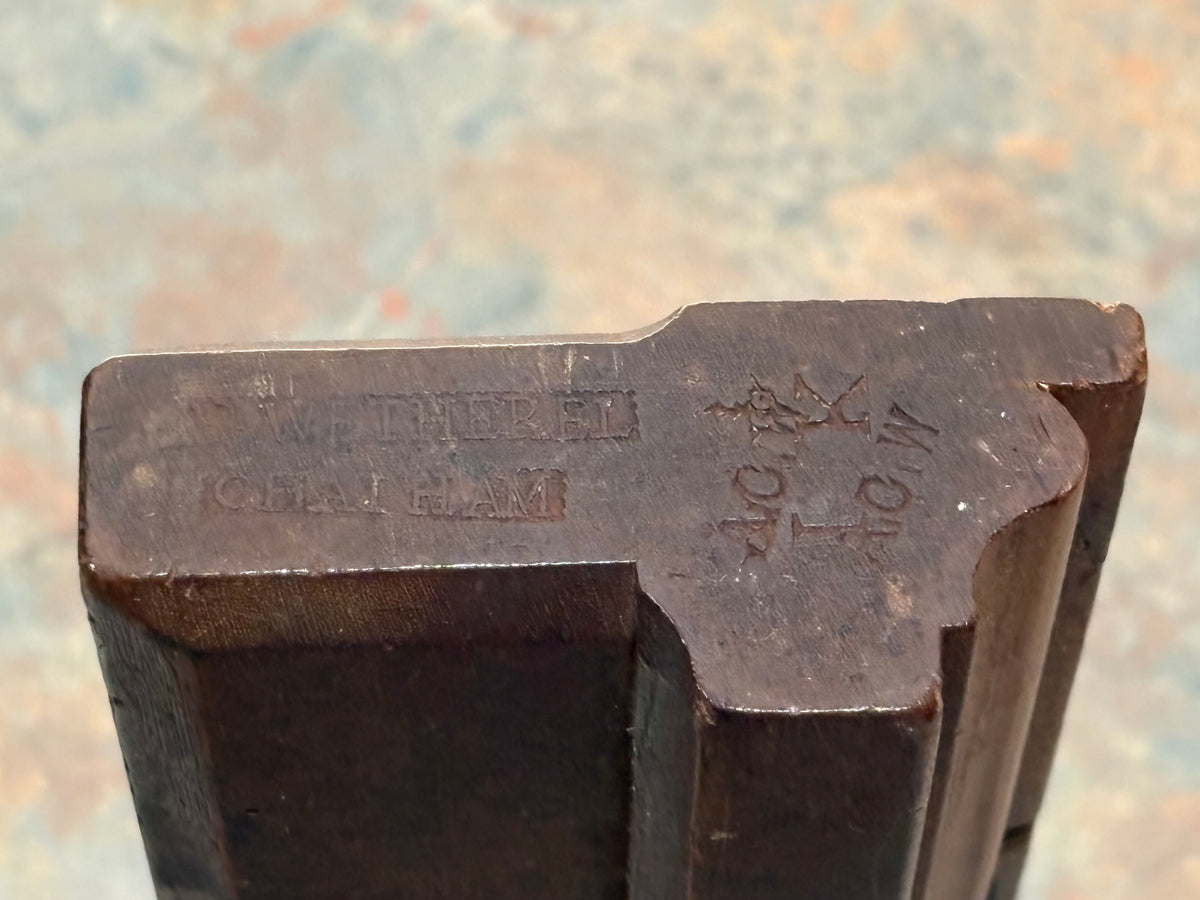 BEAUTIFUL H. WETHEREL 18TH C. 10" BIRCH COMPLEX MOULDING PLANE,1779-1795