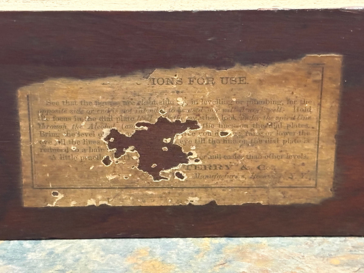 UNHEARD OF T.S. SCOVILLE'S 24" DEGREE PLUMB & LEVEL PAT. SEPT. 13 1859, ORIGINAL LABEL & FLUID !!!