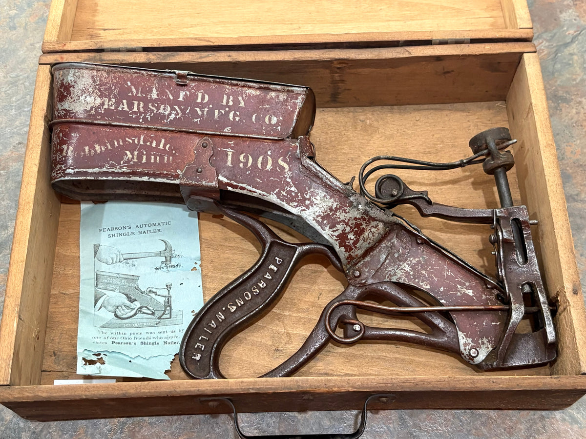 ANTIQUE PEARSON'S NAIL GUN IN " UNHEARD OF " ORIGINAL BOX WITH LABEL & INSTRUCTIONS !!!