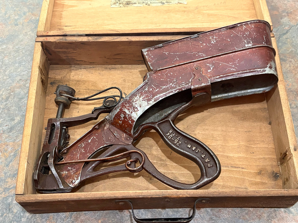 ANTIQUE PEARSON'S NAIL GUN IN " UNHEARD OF " ORIGINAL BOX WITH LABEL & INSTRUCTIONS !!!