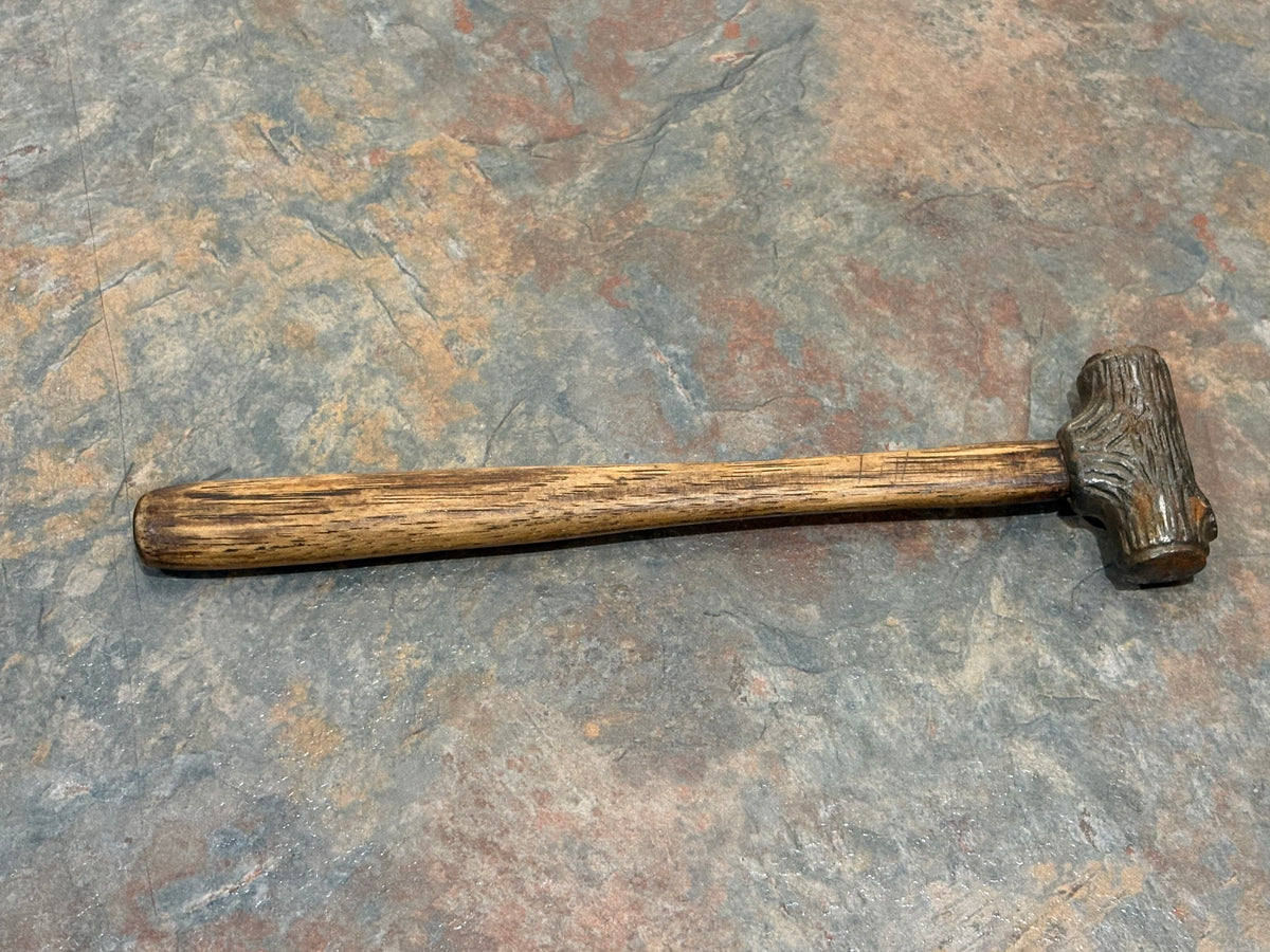 ANTIQUE J.J. SPRENGER & L. SORENSEN NUT HAMMER, SHAPED LIKE A LOG,PAT. 2/27/1917