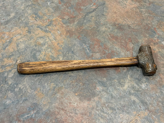 ANTIQUE J.J. SPRENGER & L. SORENSEN NUT HAMMER, SHAPED LIKE A LOG,PAT. 2/27/1917