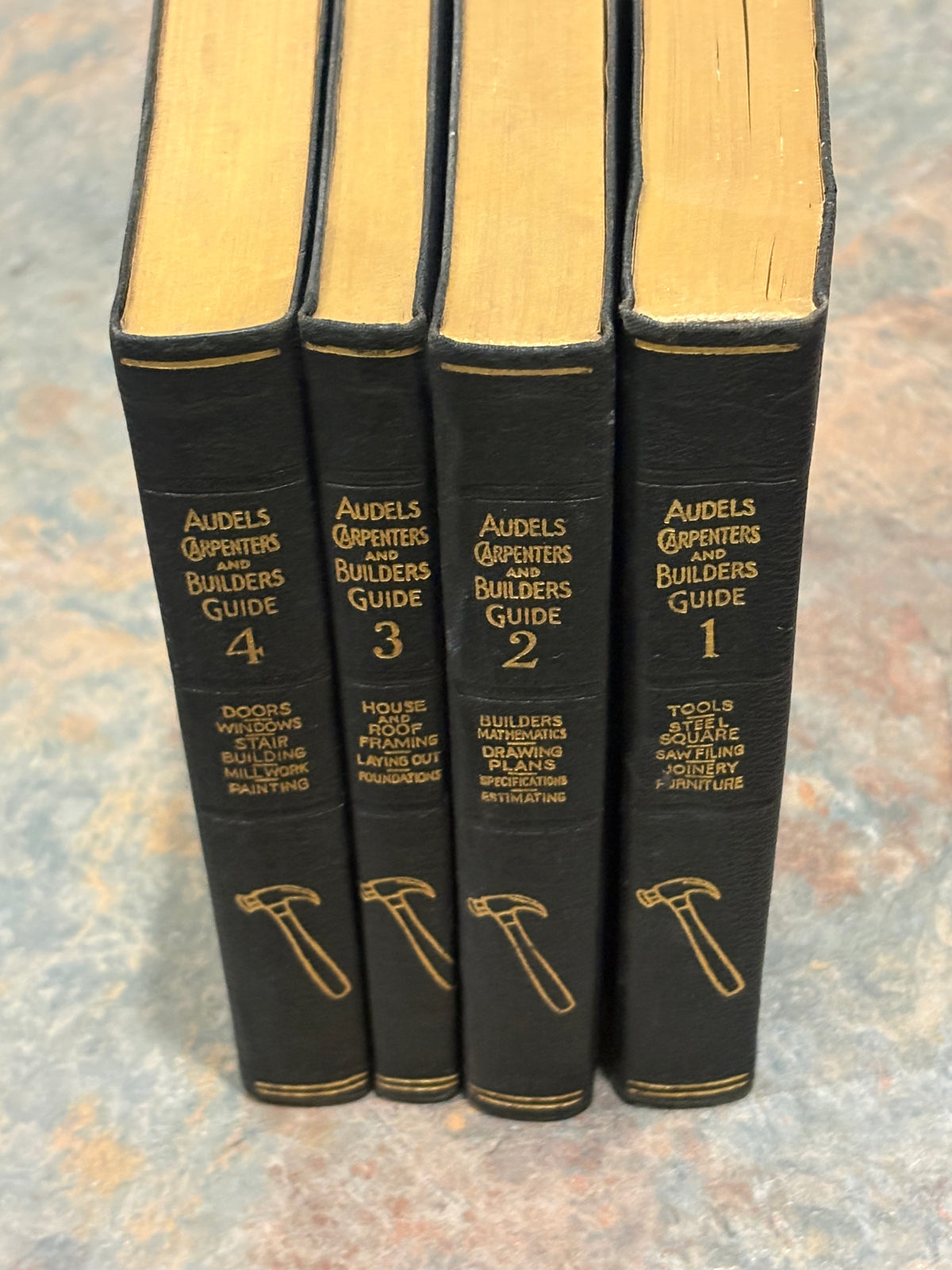 ANTIQUE AUDELS CARPENTERS AND BUILDERS GUIDE VOL 1-4, GOLD GUILD EDGES, 1923