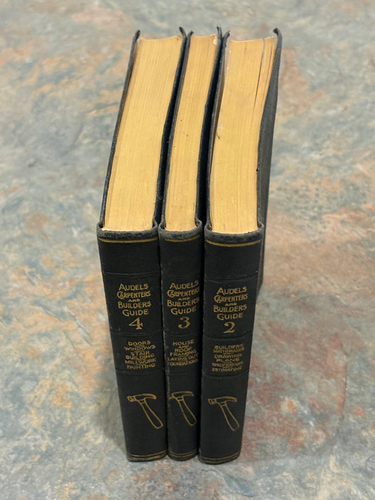 ANTIQUE AUDELS CARPENTERS AND BUILDERS GUIDE, VOL 2,3 & 4, GOLD GUILD EDGES, 1923